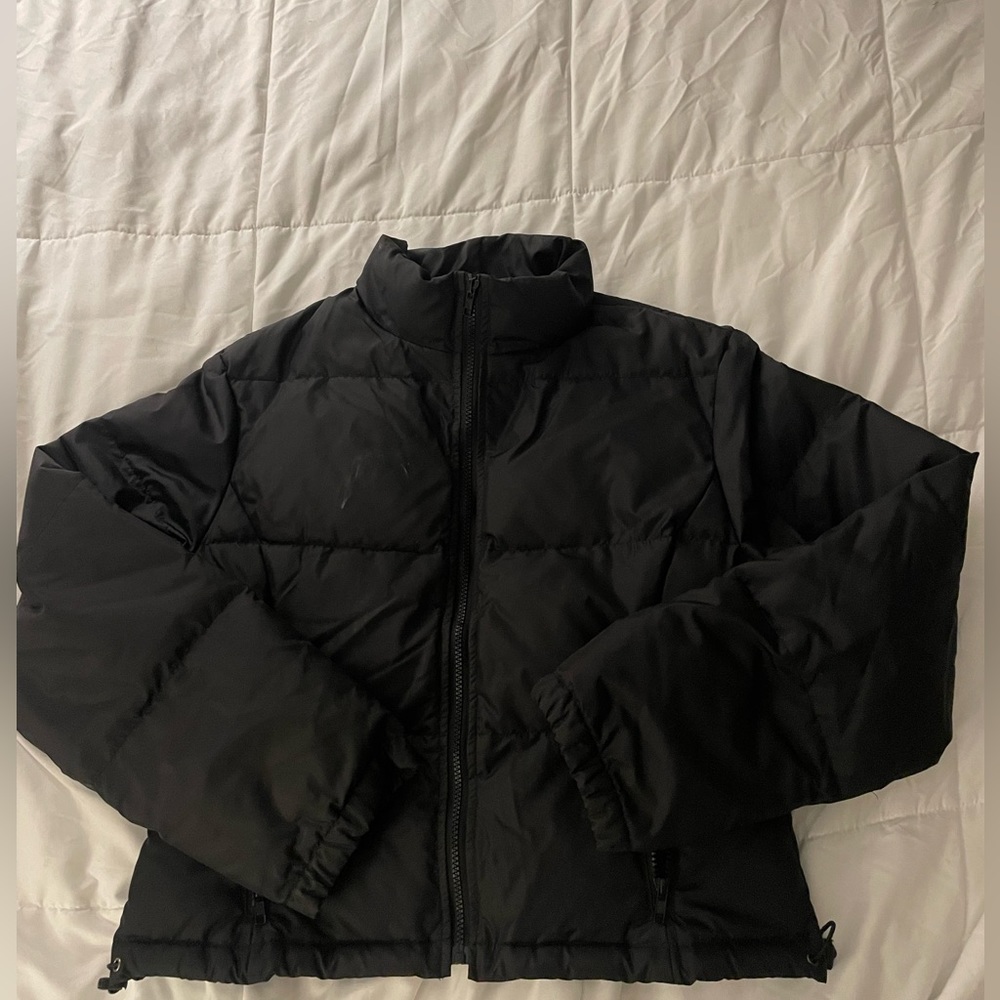 IceJeans Iceberg Cropped Black Puffer Coat/Jacket Orange Lettering Women’s Small